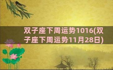 双子座下周运势1016(双子座下周运势11月28日)