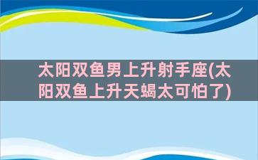 太阳双鱼男上升射手座(太阳双鱼上升天蝎太可怕了)