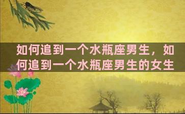 如何追到一个水瓶座男生，如何追到一个水瓶座男生的女生