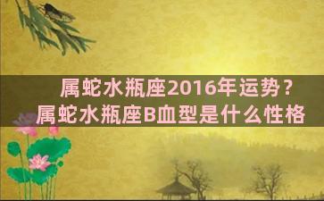 属蛇水瓶座2016年运势？属蛇水瓶座B血型是什么性格