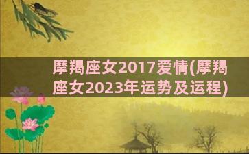 摩羯座女2017爱情(摩羯座女2023年运势及运程)