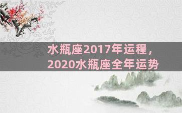 水瓶座2017年运程，2020水瓶座全年运势