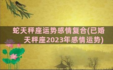 蛇天秤座运势感情复合(已婚天秤座2023年感情运势)