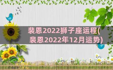 裴恩2022狮子座运程(裴恩2022年12月运势)
